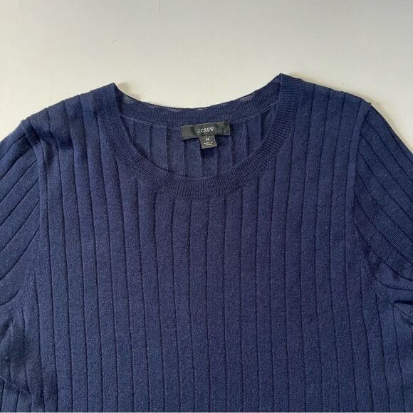 J.Crew *NAVY* Silk Cashmere Ribbed Cropped Tee Medium - Picture 6 of 9